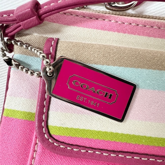 COACH Soho Stripe Wristlet | Multicolor w/ Pink Leather